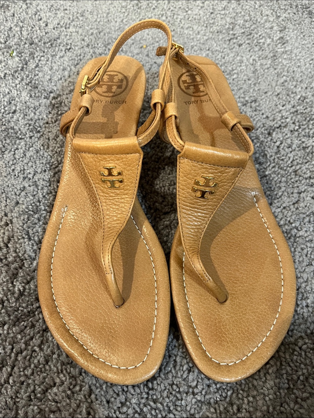 Tory Burch tan leather wedge sandals